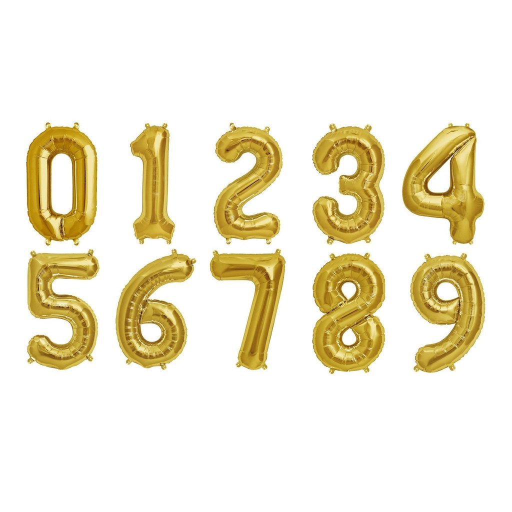 16" Gold Letter & Number Balloons, Shiny Metallic Mylar Foil Alphabet Balloons