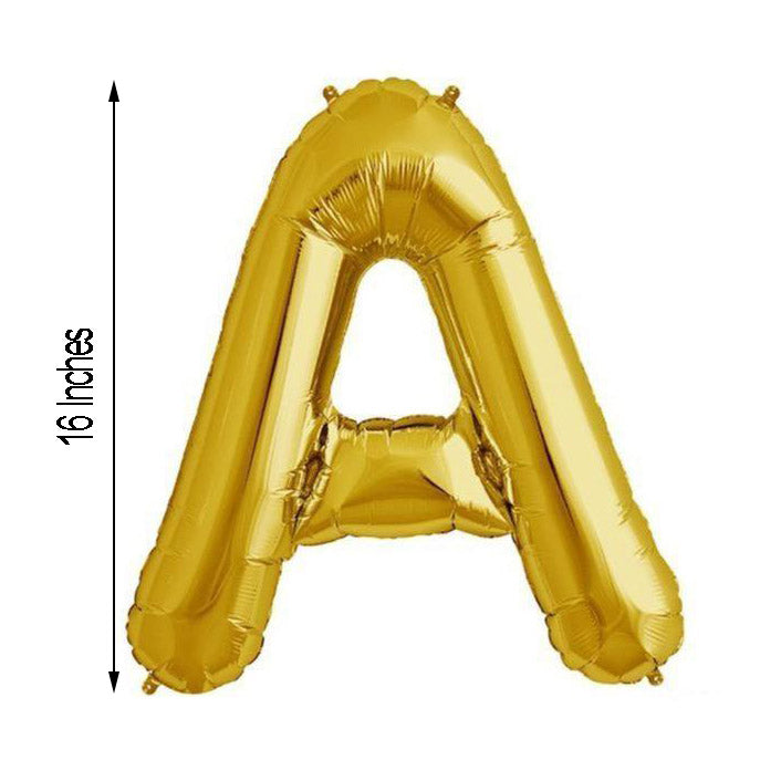 Matte gold letter balloon, 13 inches, shiny mylar foil finish.