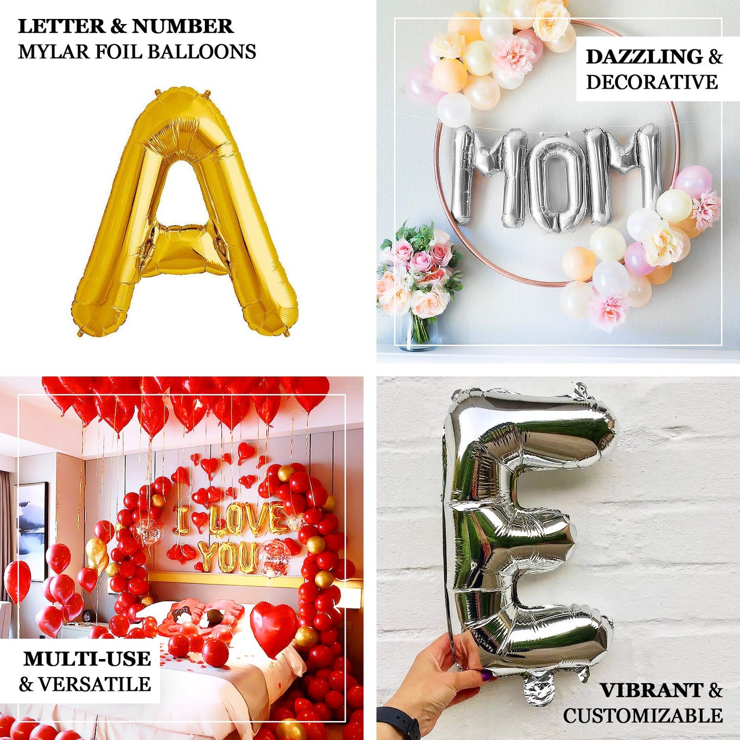 16" Shiny Metallic Gold Mylar Foil Alphabet Letter & Number Balloons