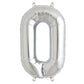 Shiny metallic silver number balloon "0" in mylar foil.