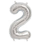 Shiny metallic silver number 2 balloon.