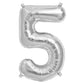 Shiny metallic silver number 5 balloon.