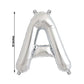 Shiny metallic silver letter balloon, 13 inches tall.