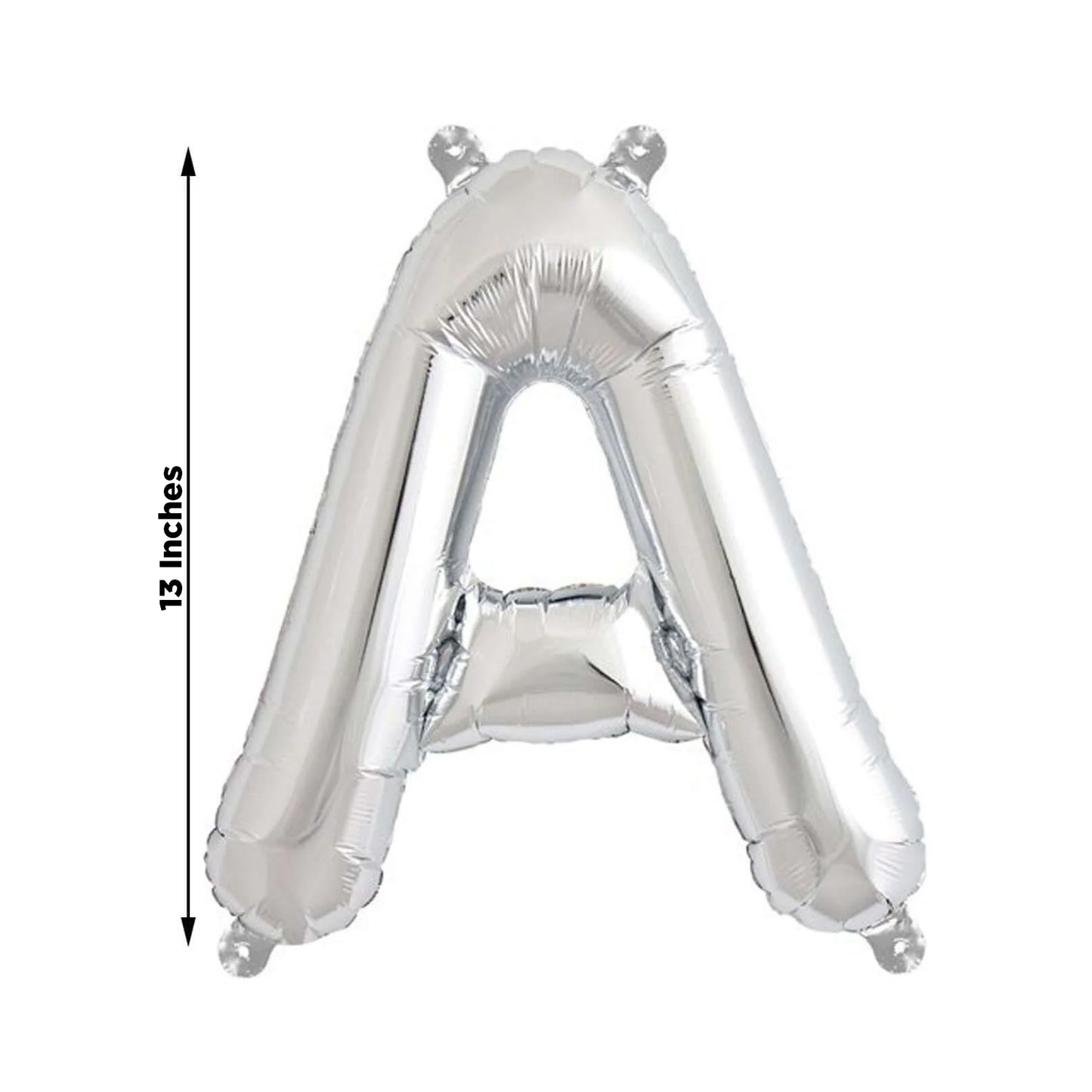 Shiny metallic silver letter balloon, 13 inches tall.
