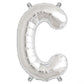 Shiny metallic silver letter balloon "C" for celebrations.