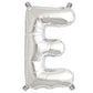 Shiny metallic silver letter E balloon in a large size.