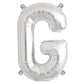Silver letter balloon "G" in shiny metallic finish.