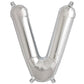 Silver letter balloon "V" in shiny metallic finish.
