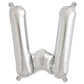 Shiny metallic silver letter balloon "W" for celebrations.