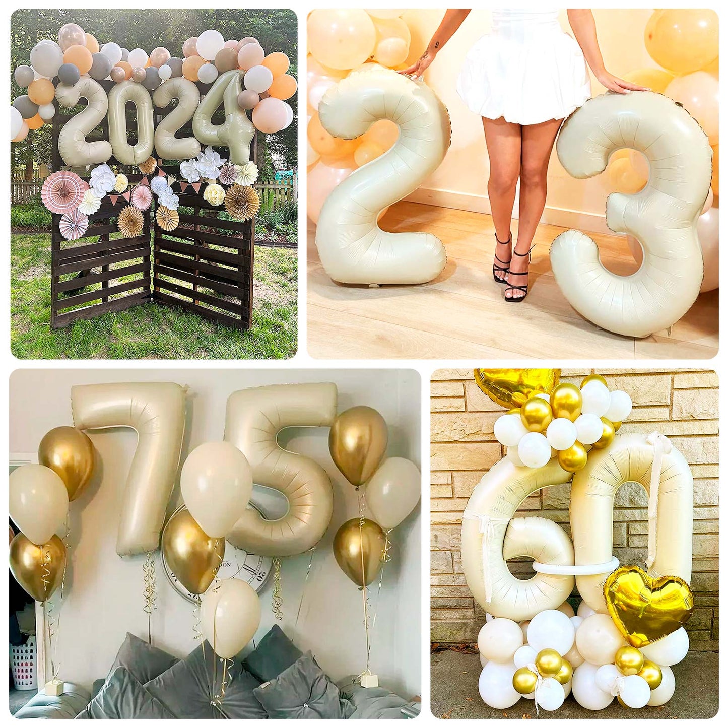 Matte Cream Number Balloons 0-9 – 35" Large Mylar Foil Balloons, Air or Helium Fill