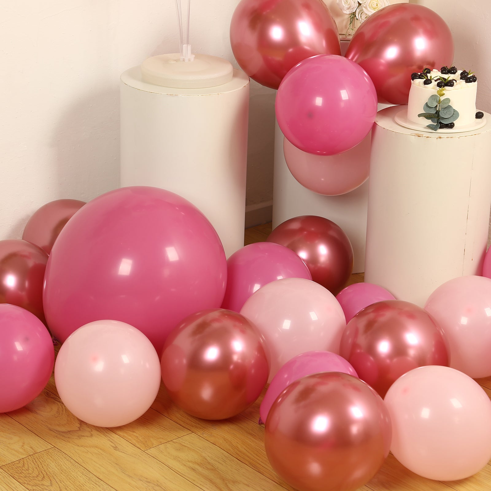 Rose gold and pink biodegradable balloon arch kit.