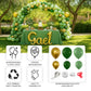 Gold and green biodegradable balloon arch kit for eco-friendly parties.