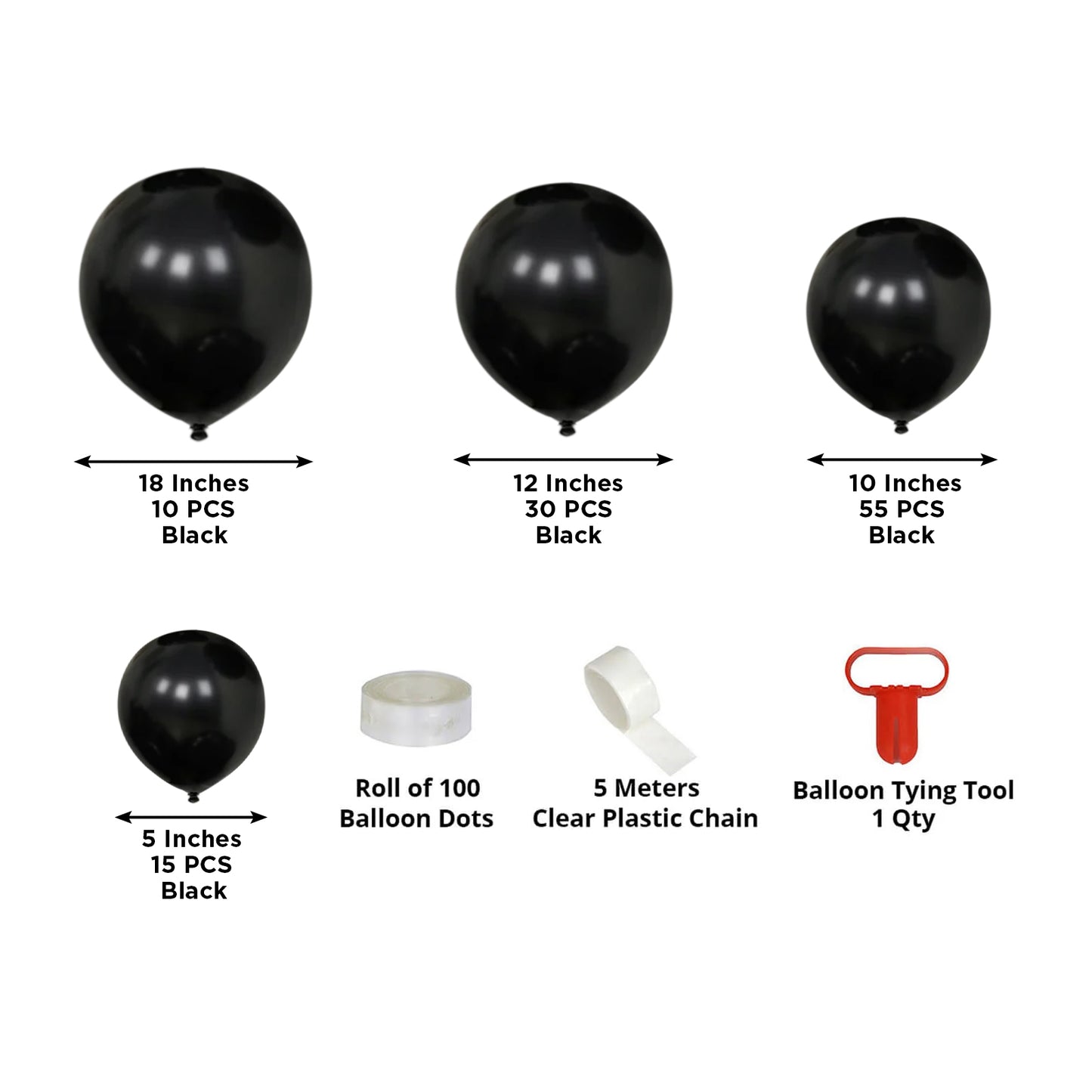 Black balloon garland kit with biodegradable latex balloons for party décor.
