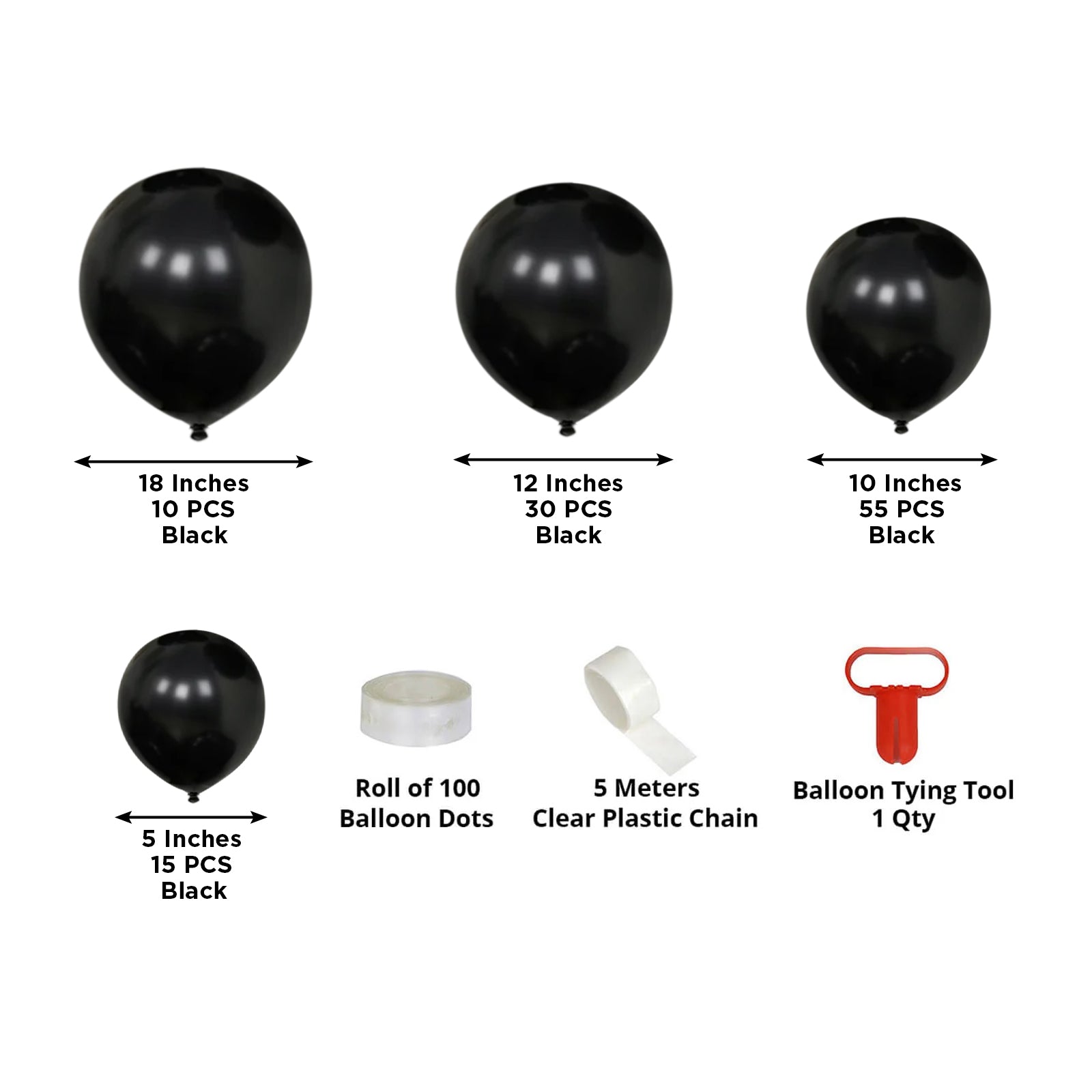 Black balloon garland kit with biodegradable latex balloons for party décor.