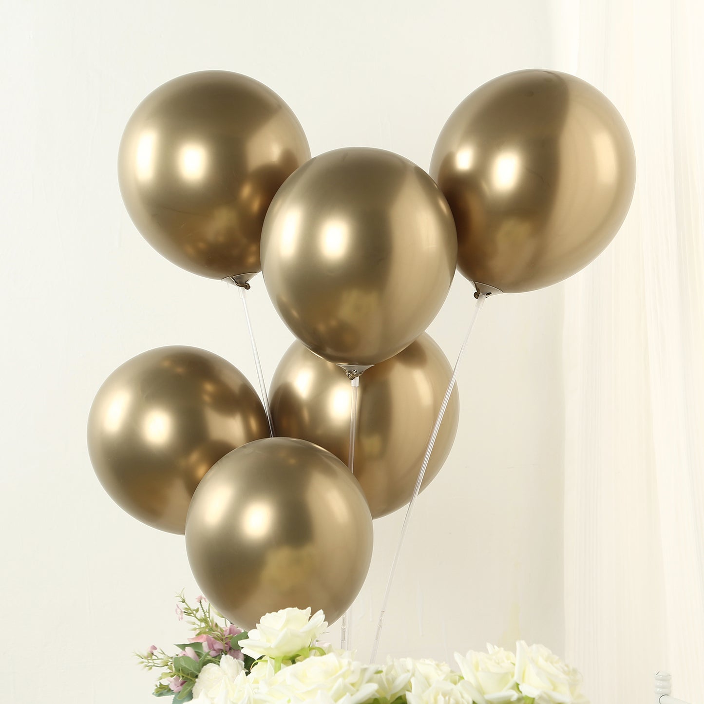 50 Pack Chrome Champagne Biodegradable Latex Balloons 12", Thick Eco Friendly Metallic Party Balloons