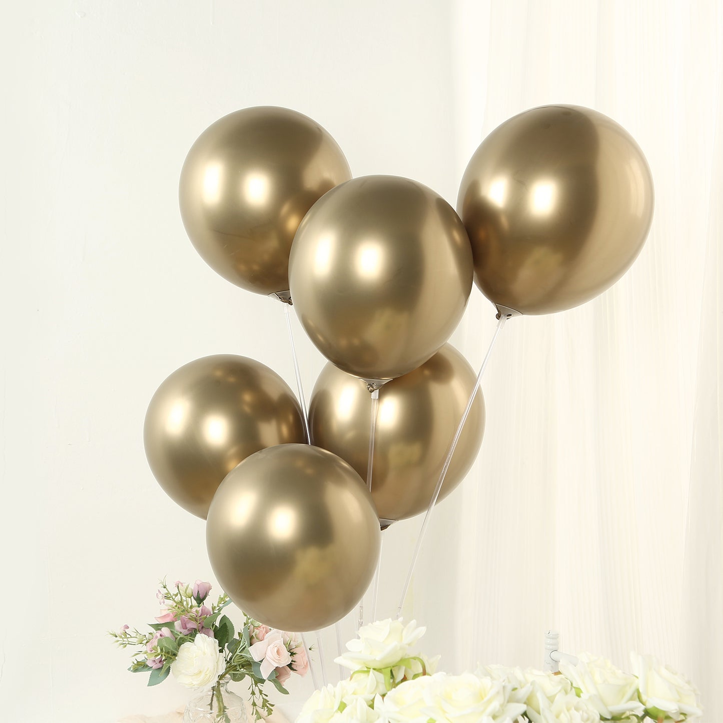 50 Pack Chrome Champagne Biodegradable Latex Balloons 12", Thick Eco Friendly Metallic Party Balloons