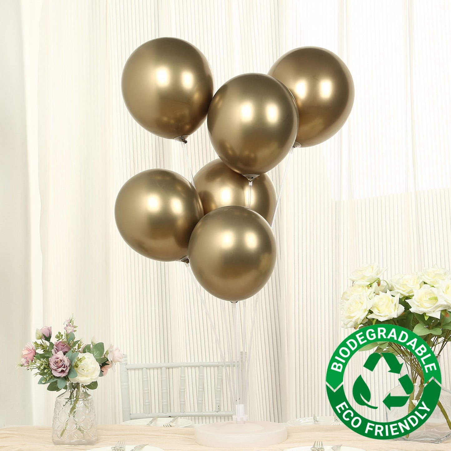 50 Pack Chrome Champagne Biodegradable Latex Balloons 12", Thick Eco Friendly Metallic Party Balloons