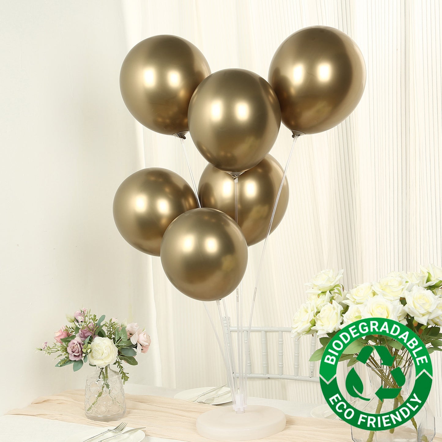 50 Pack Chrome Champagne Biodegradable Latex Balloons 12", Thick Eco Friendly Metallic Party Balloons