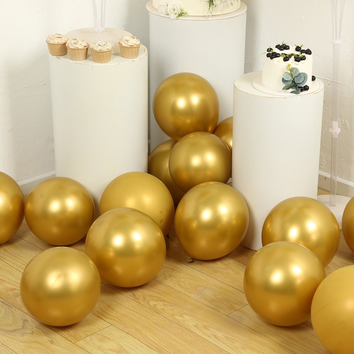 50 Pack Chrome Gold Biodegradable Latex Balloons 12", Thick Eco Friendly Metallic Party Balloons