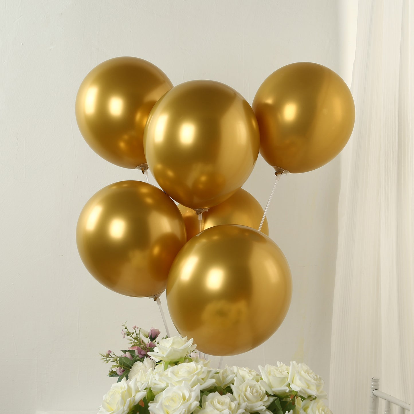 50 Pack Chrome Gold Biodegradable Latex Balloons 12", Thick Eco Friendly Metallic Party Balloons