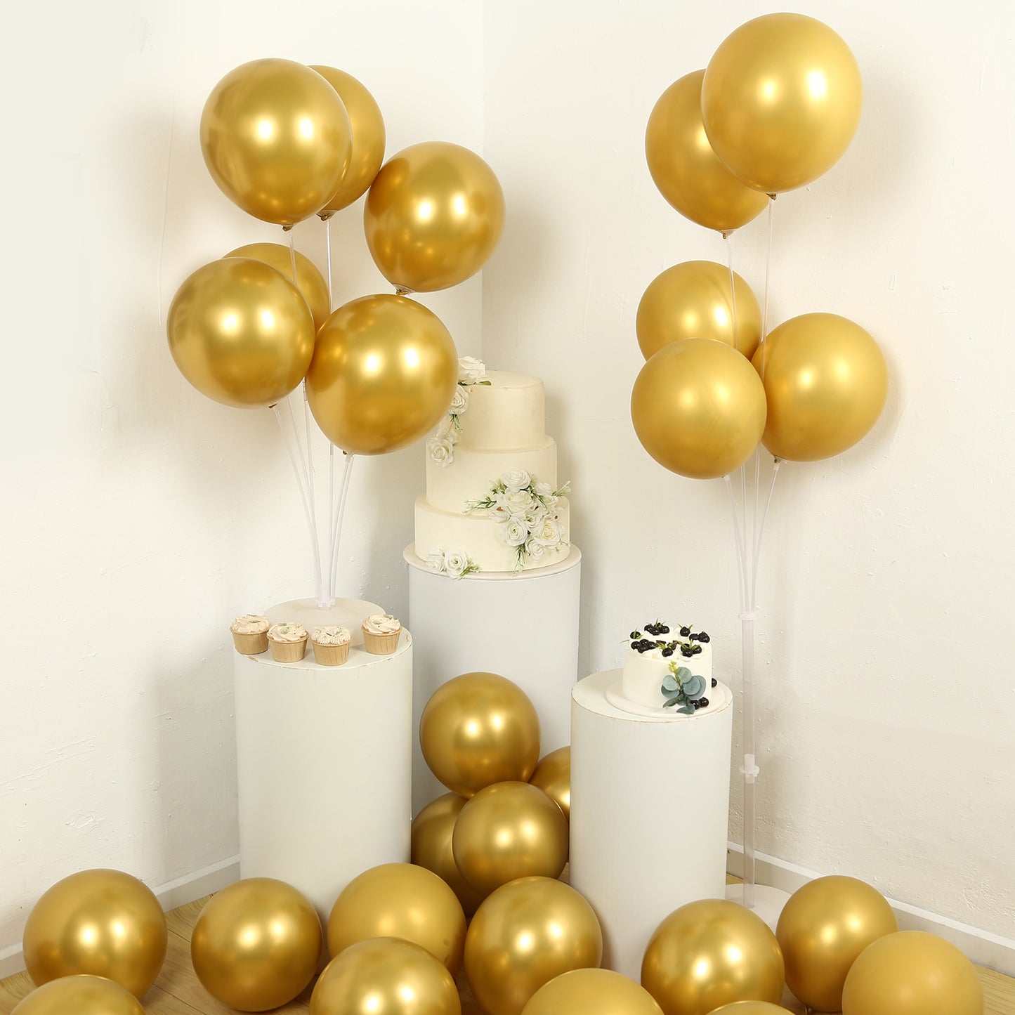 50 Pack Chrome Gold Biodegradable Latex Balloons 12", Thick Eco Friendly Metallic Party Balloons