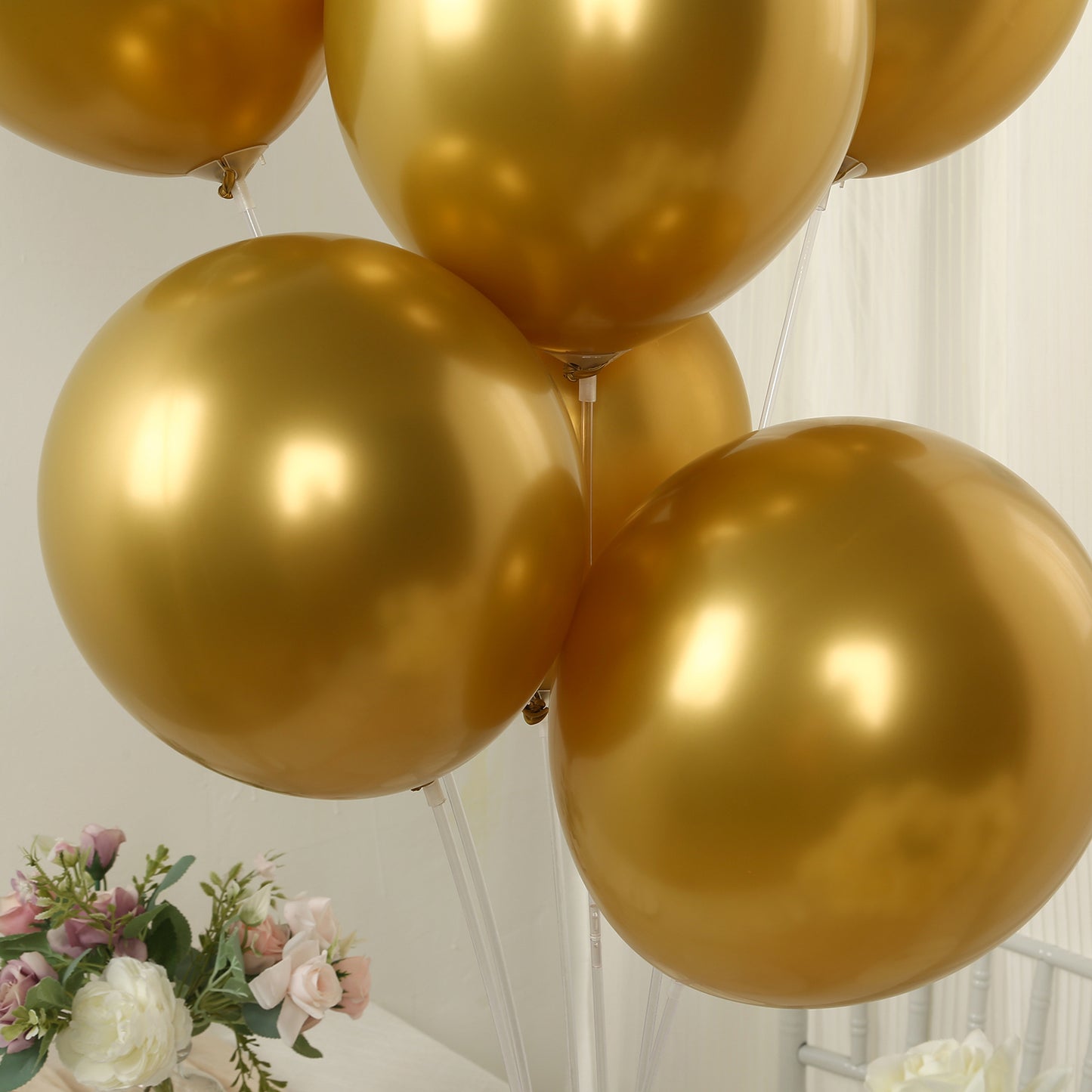 50 Pack Chrome Gold Biodegradable Latex Balloons 12", Thick Eco Friendly Metallic Party Balloons