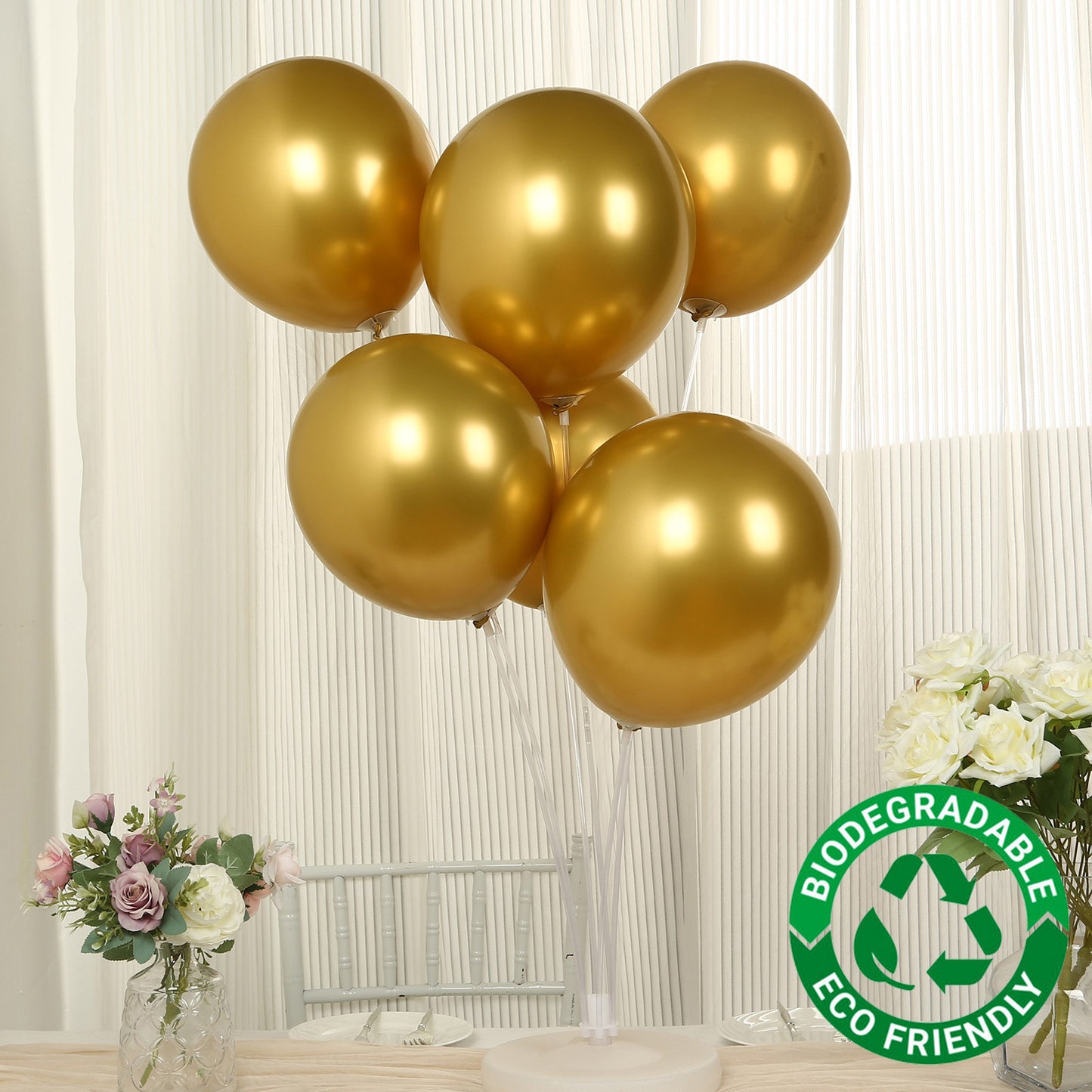 50 Pack Chrome Gold Biodegradable Latex Balloons 12", Thick Eco Friendly Metallic Party Balloons