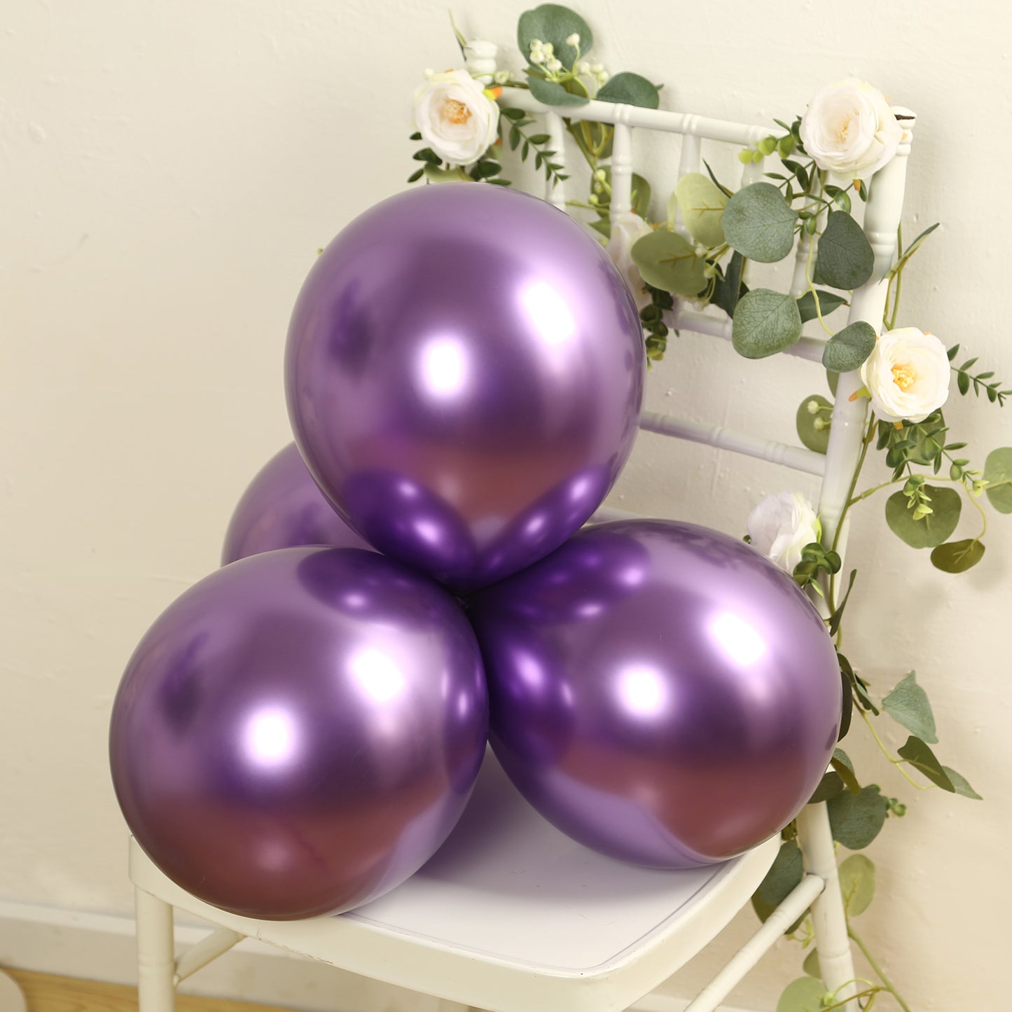 50 Pack Chrome Purple Biodegradable Latex Balloons 12", Thick Eco Friendly Metallic Party Balloons