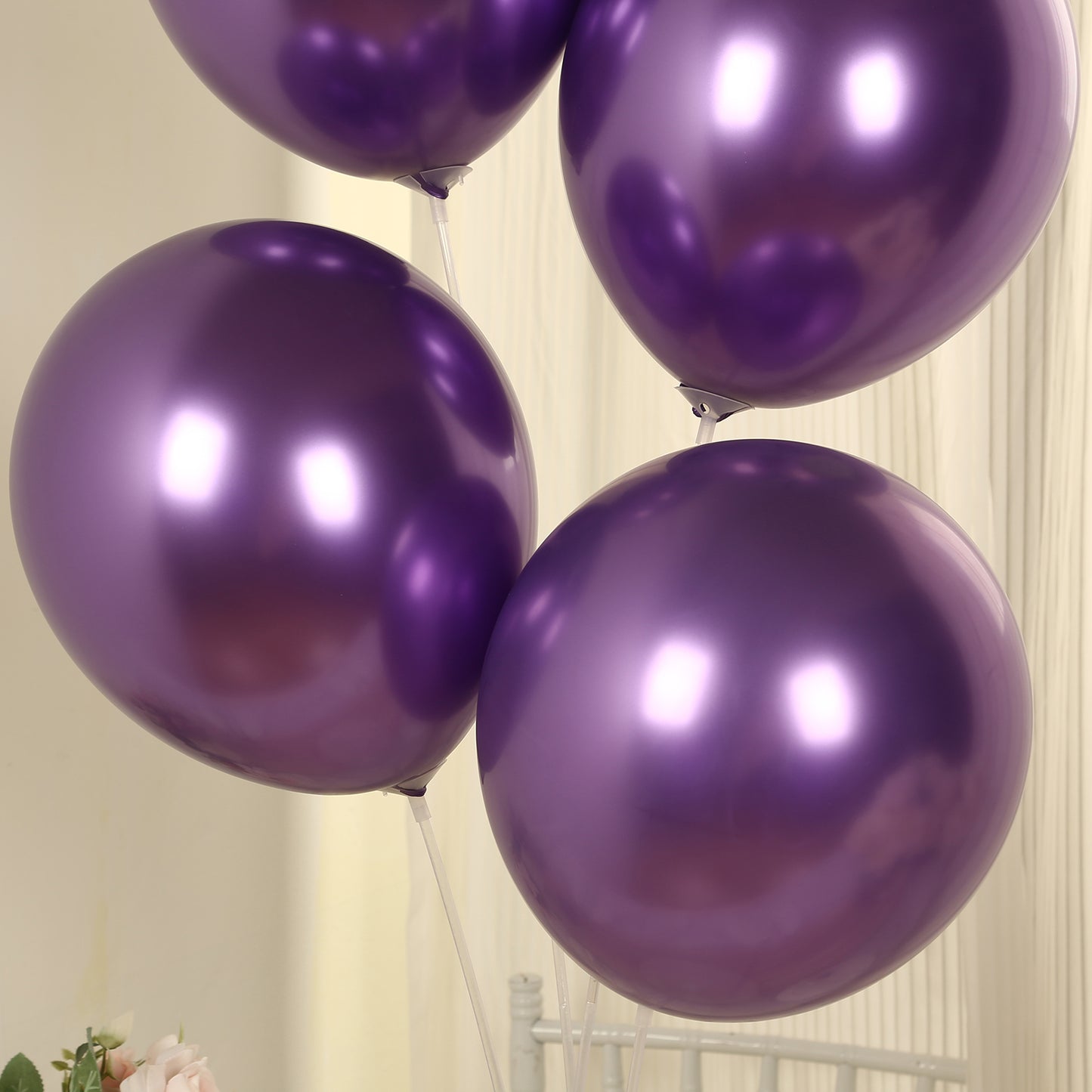 50 Pack Chrome Purple Biodegradable Latex Balloons 12", Thick Eco Friendly Metallic Party Balloons