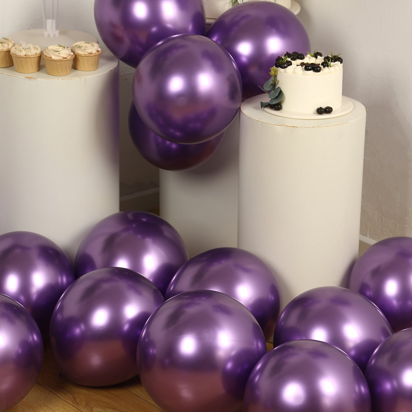 50 Pack Chrome Purple Biodegradable Latex Balloons 12", Thick Eco Friendly Metallic Party Balloons