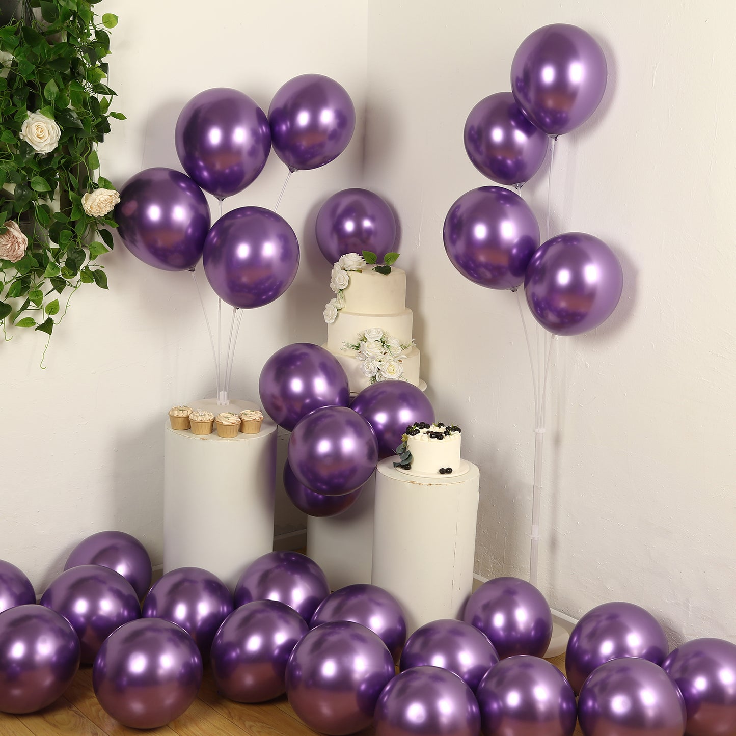 50 Pack Chrome Purple Biodegradable Latex Balloons 12", Thick Eco Friendly Metallic Party Balloons