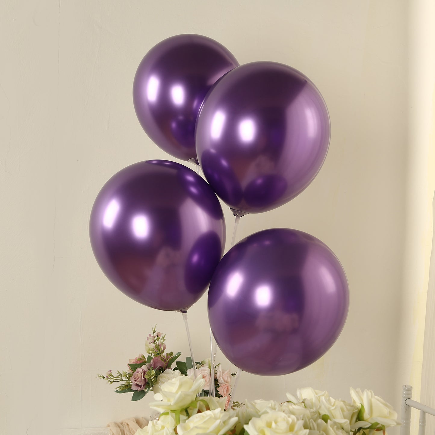 50 Pack Chrome Purple Biodegradable Latex Balloons 12", Thick Eco Friendly Metallic Party Balloons