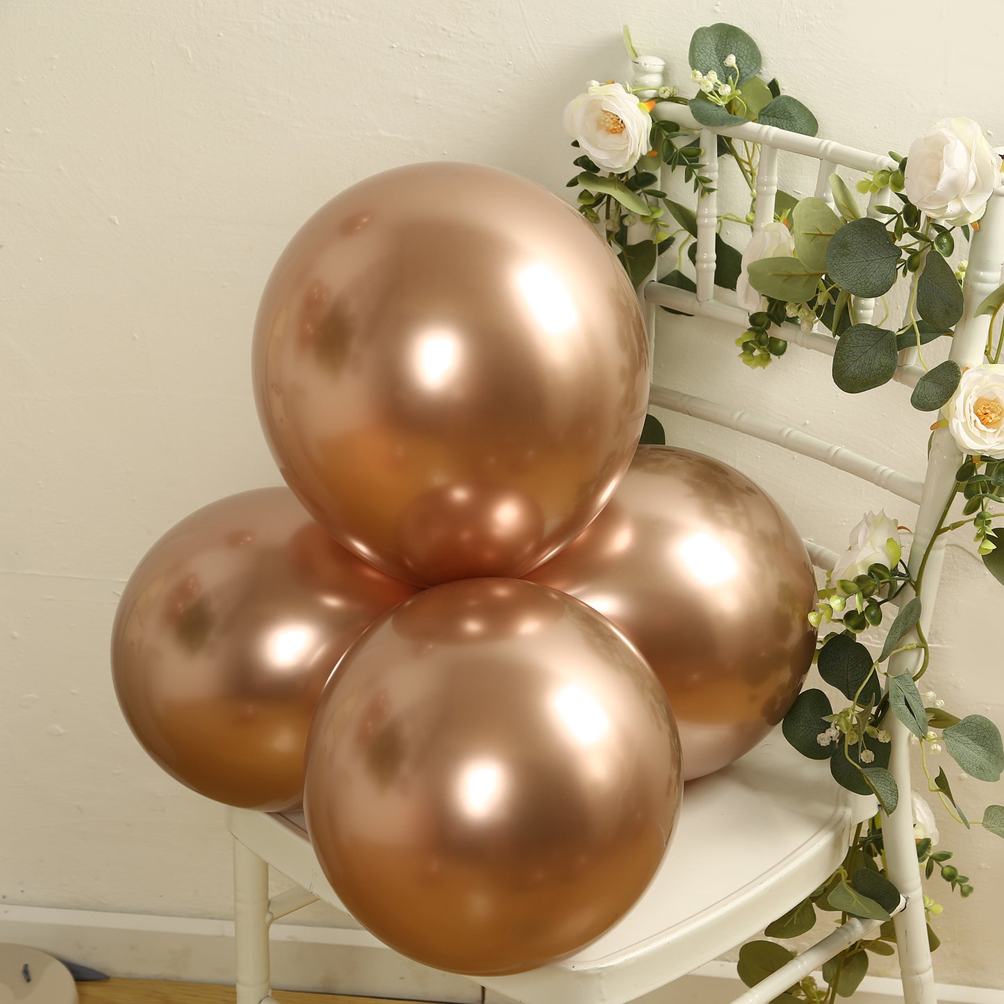 50 Pack Chrome Rose Gold Biodegradable Latex Balloons 12", Thick Eco Friendly Metallic Party Balloons