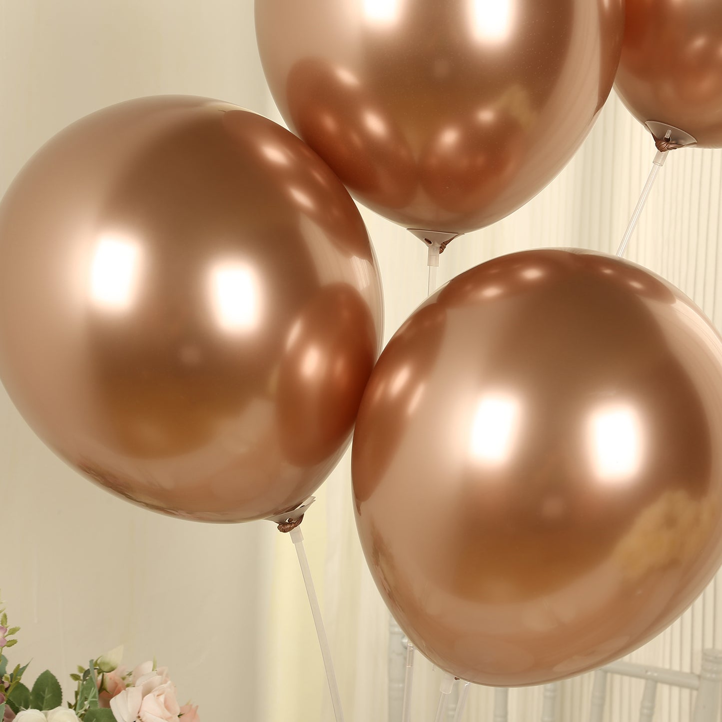 50 Pack Chrome Rose Gold Biodegradable Latex Balloons 12", Thick Eco Friendly Metallic Party Balloons