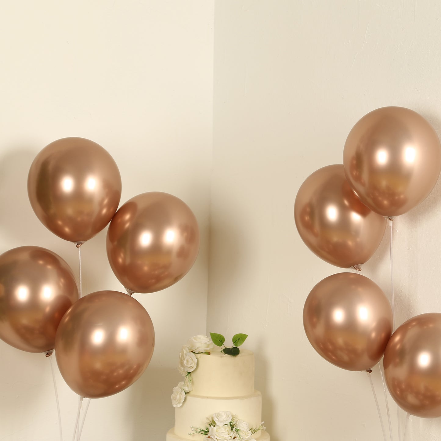 50 Pack Chrome Rose Gold Biodegradable Latex Balloons 12", Thick Eco Friendly Metallic Party Balloons