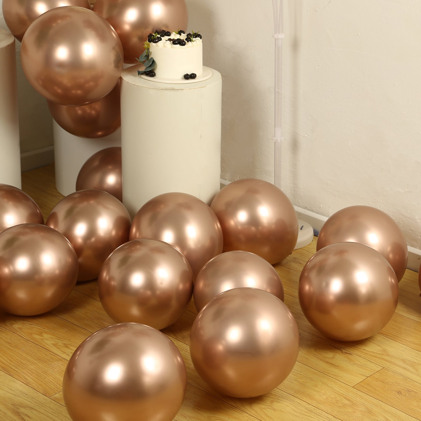 50 Pack Chrome Rose Gold Biodegradable Latex Balloons 12", Thick Eco Friendly Metallic Party Balloons