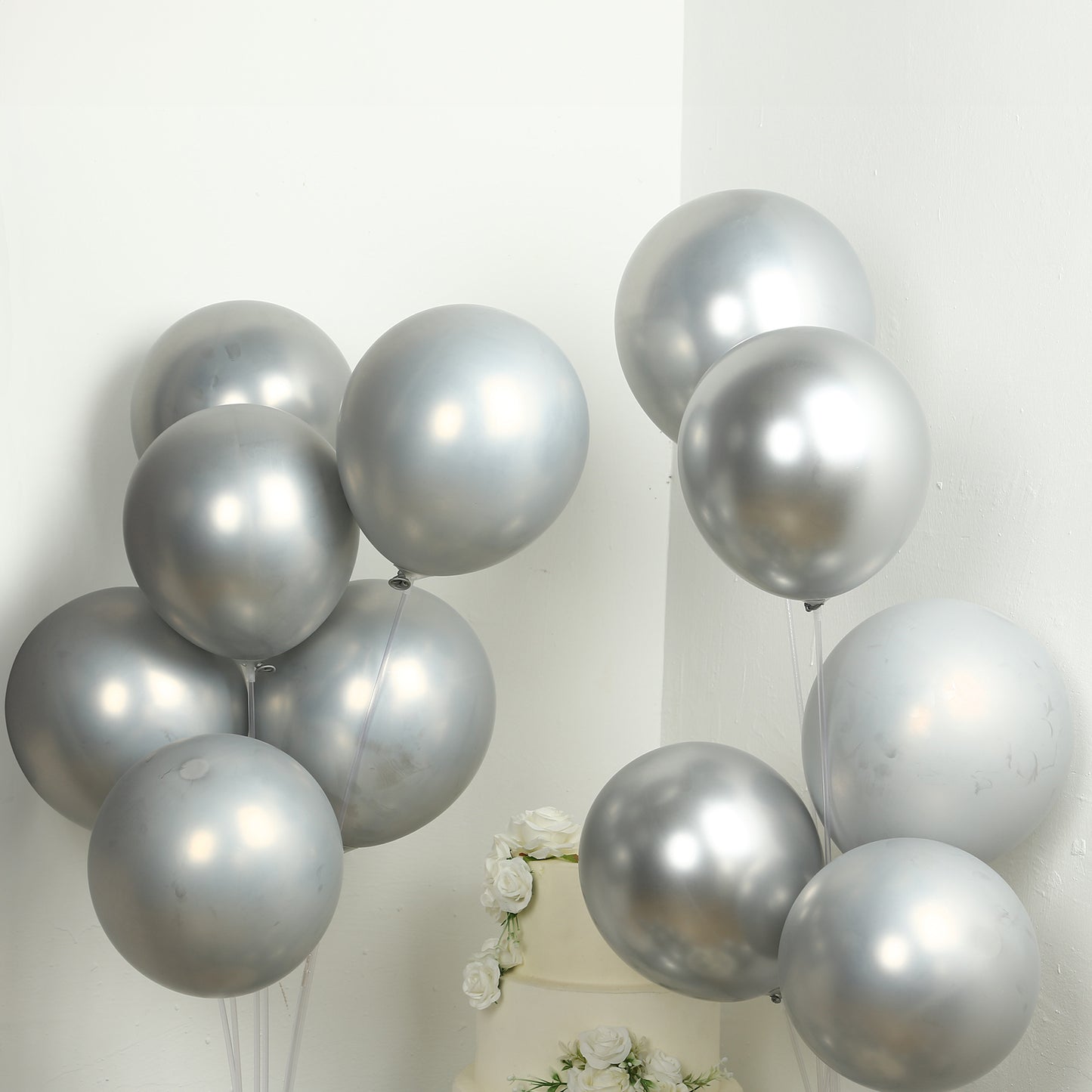 50 Pack Chrome Silver Biodegradable Latex Balloons 12", Thick Eco Friendly Metallic Party Balloons