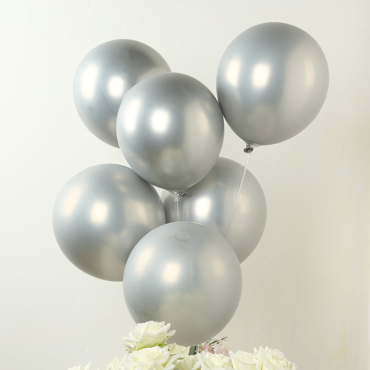 50 Pack Chrome Silver Biodegradable Latex Balloons 12", Thick Eco Friendly Metallic Party Balloons