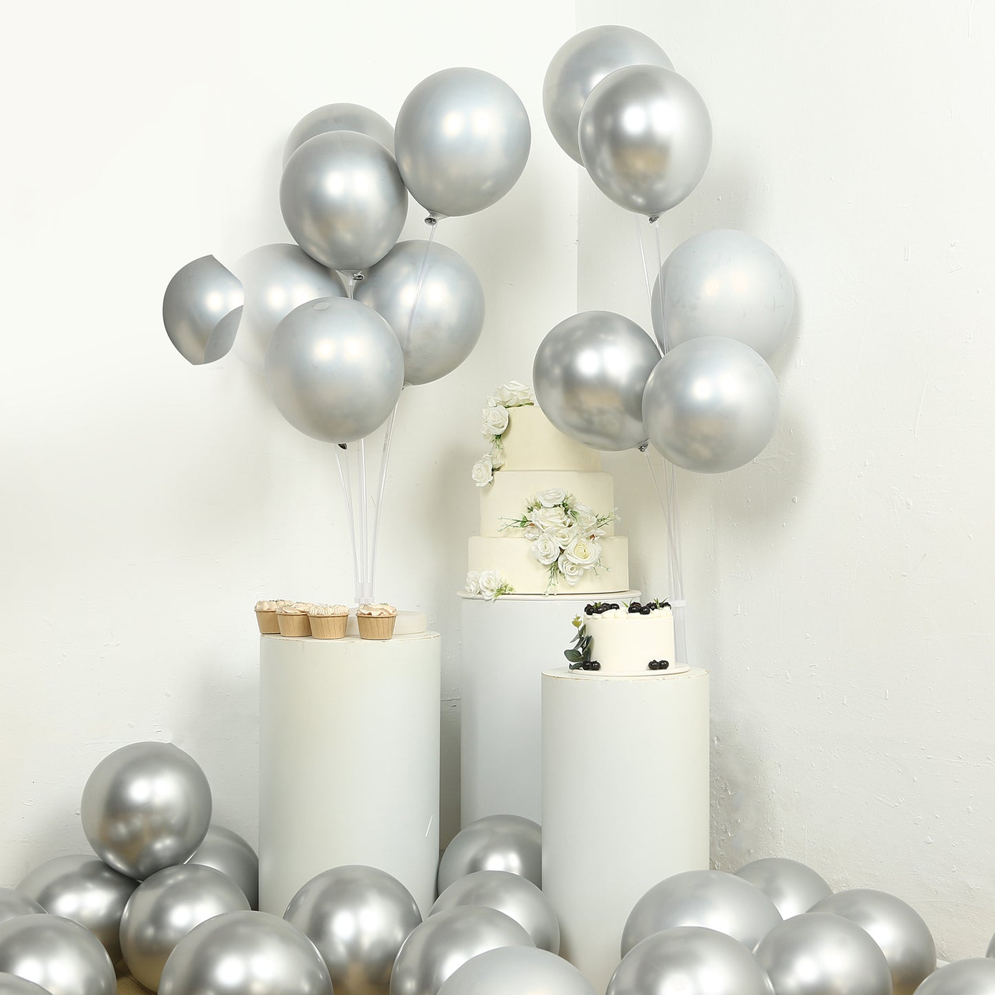 50 Pack Chrome Silver Biodegradable Latex Balloons 12", Thick Eco Friendly Metallic Party Balloons