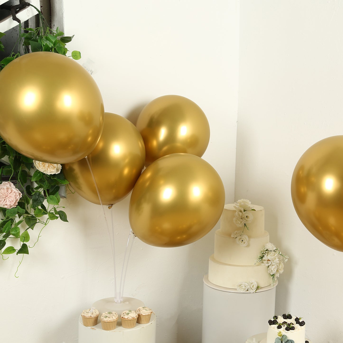 10 Pack Chrome Gold Biodegradable Latex Balloons 18", Thick Eco Friendly Metallic Party Balloons