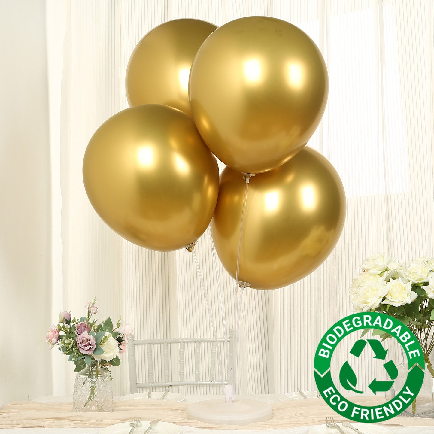 10 Pack Chrome Gold Biodegradable Latex Balloons 18", Thick Eco Friendly Metallic Party Balloons