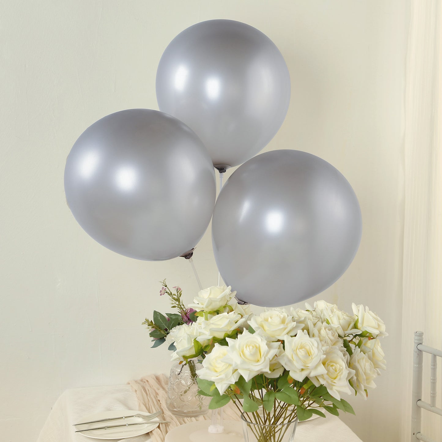 10 Pack Chrome Silver Biodegradable Latex Balloons 18", Thick Eco Friendly Metallic Party Balloons