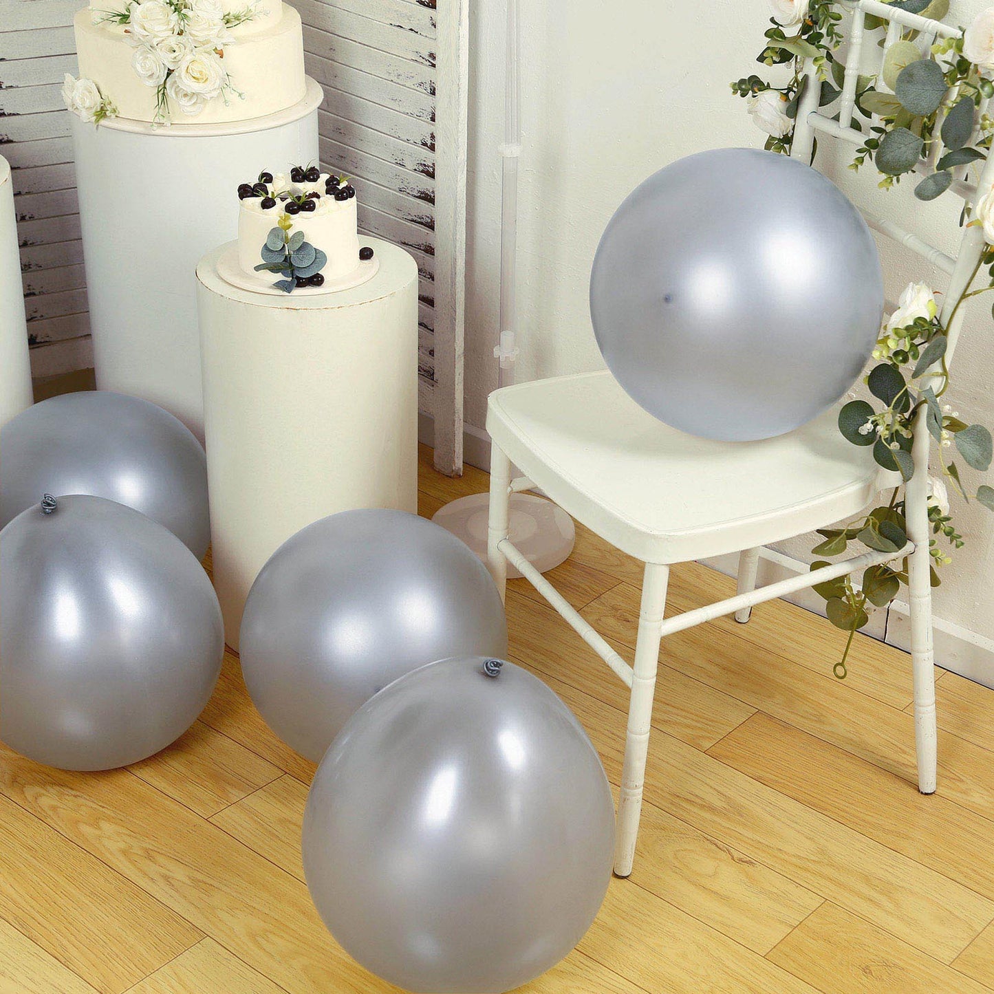 10 Pack Chrome Silver Biodegradable Latex Balloons 18", Thick Eco Friendly Metallic Party Balloons