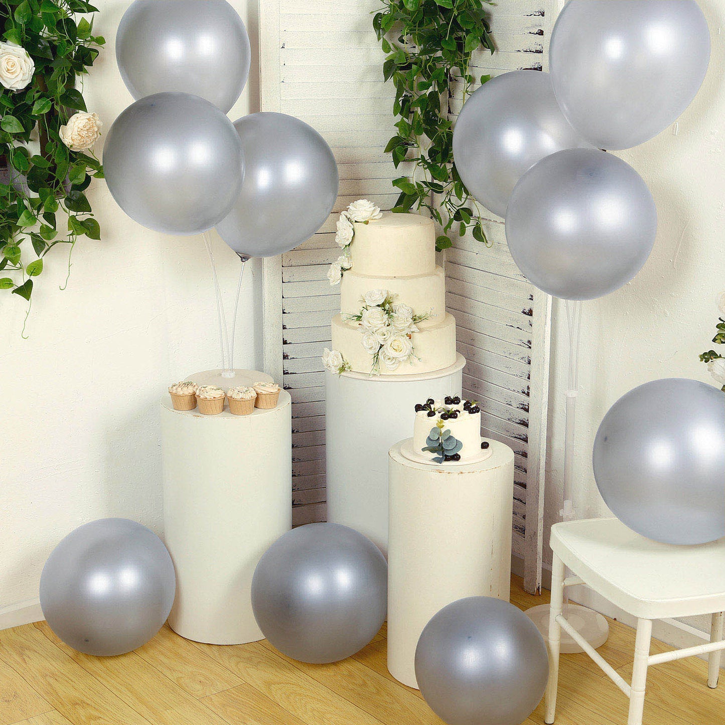 10 Pack Chrome Silver Biodegradable Latex Balloons 18", Thick Eco Friendly Metallic Party Balloons