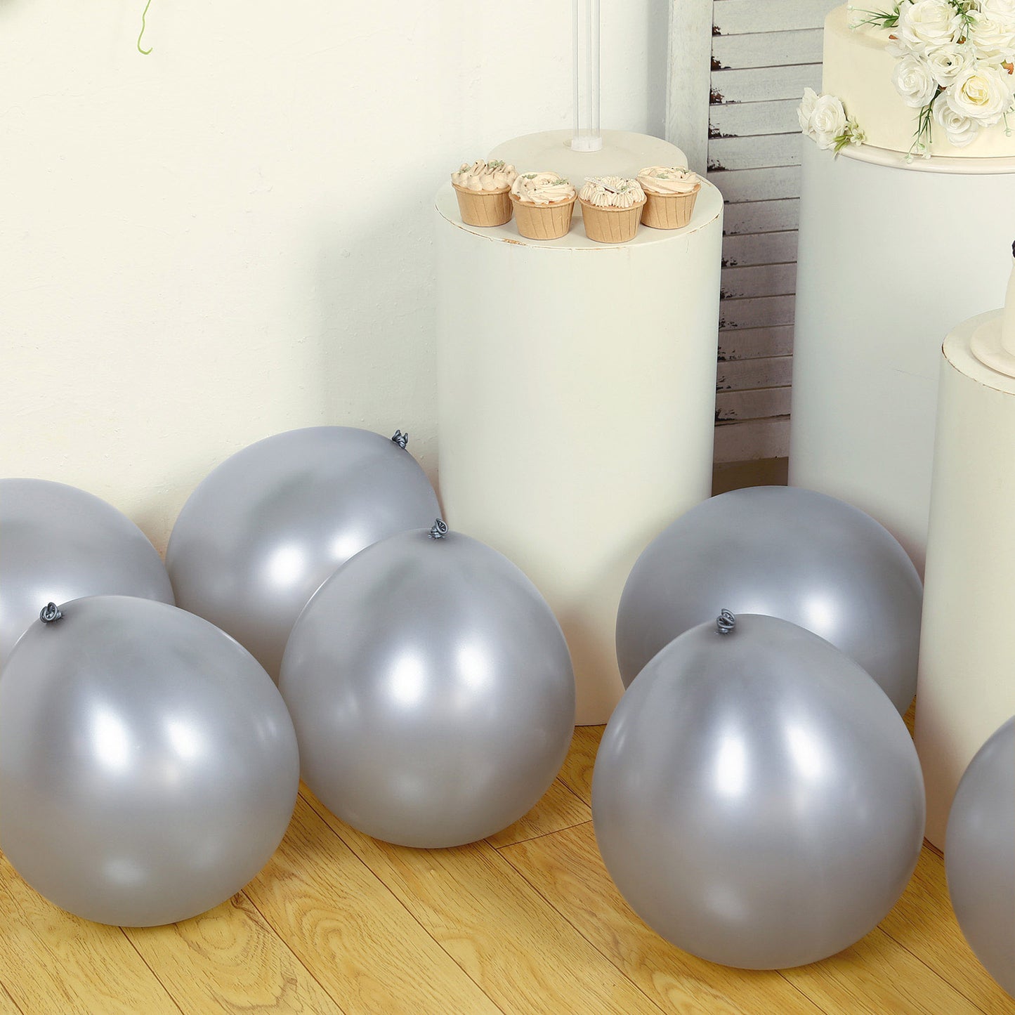 10 Pack Chrome Silver Biodegradable Latex Balloons 18", Thick Eco Friendly Metallic Party Balloons