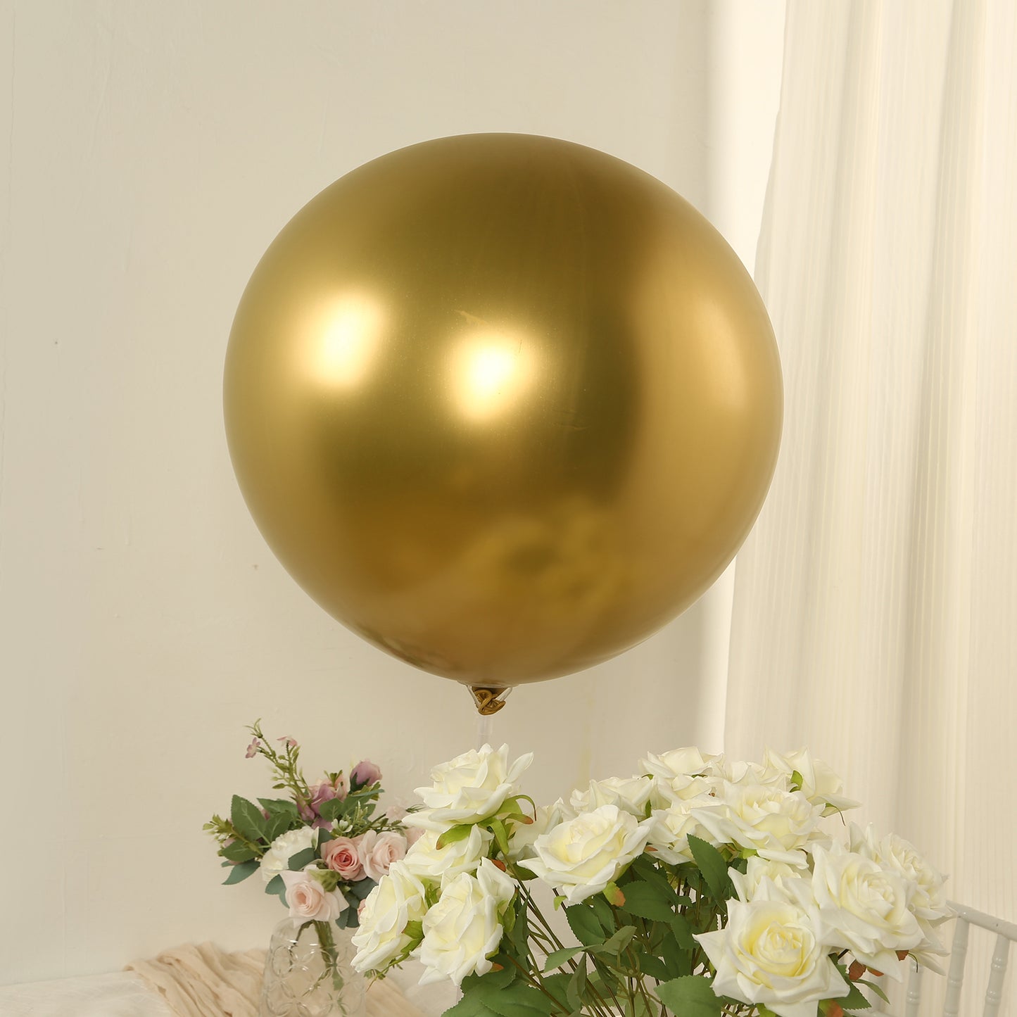 5 Pack Metallic Chrome Gold Biodegradable Balloons, 36" Large Round Eco-friendly Thickened Latex Party Balloons