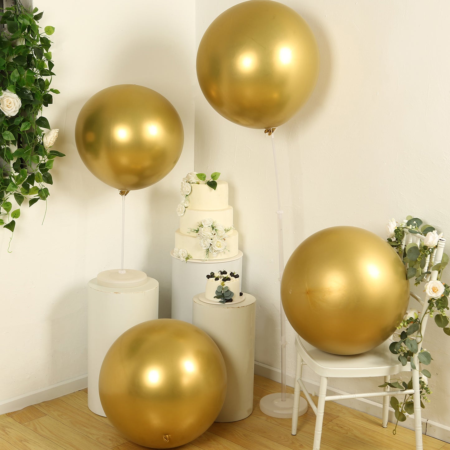 5 Pack Metallic Chrome Gold Biodegradable Balloons, 36" Large Round Eco-friendly Thickened Latex Party Balloons