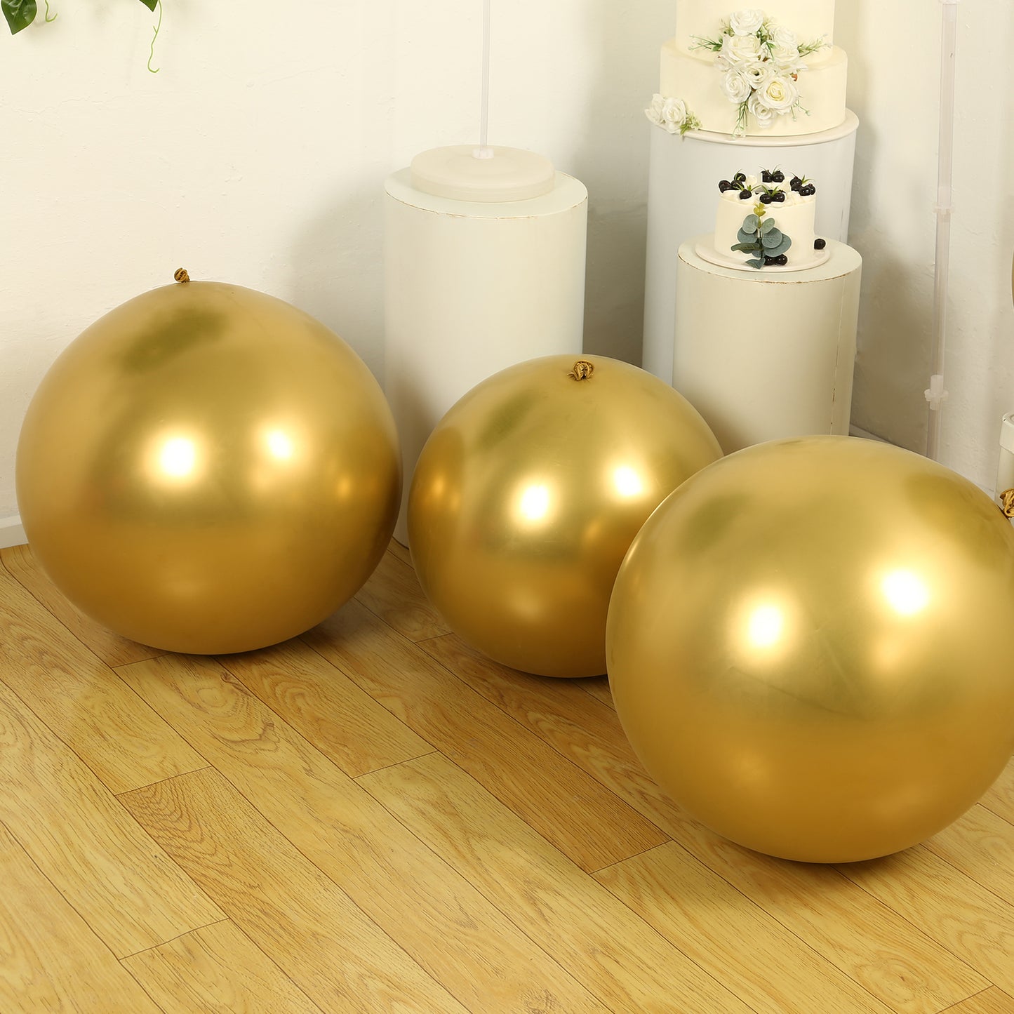 5 Pack Metallic Chrome Gold Biodegradable Balloons, 36" Large Round Eco-friendly Thickened Latex Party Balloons