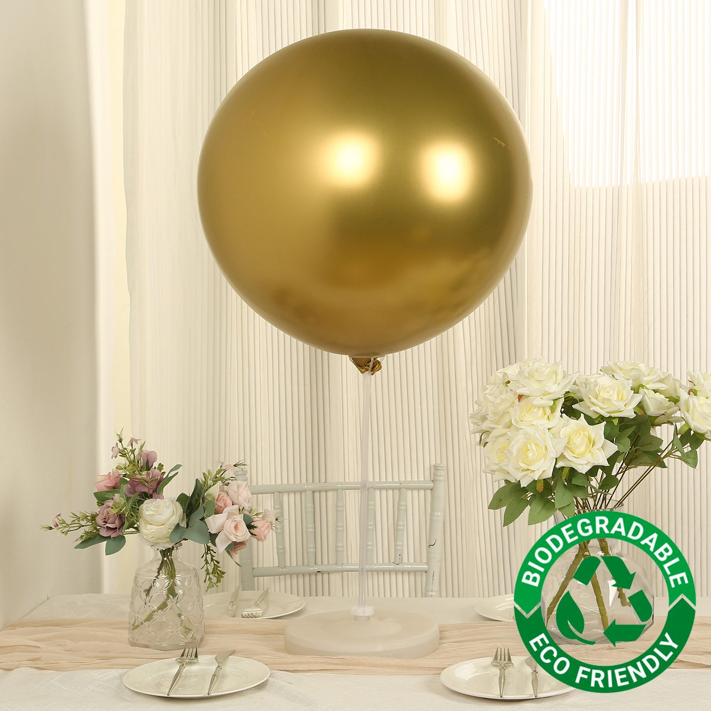 5 Pack Metallic Chrome Gold Biodegradable Balloons, 36" Large Round Eco-friendly Thickened Latex Party Balloons