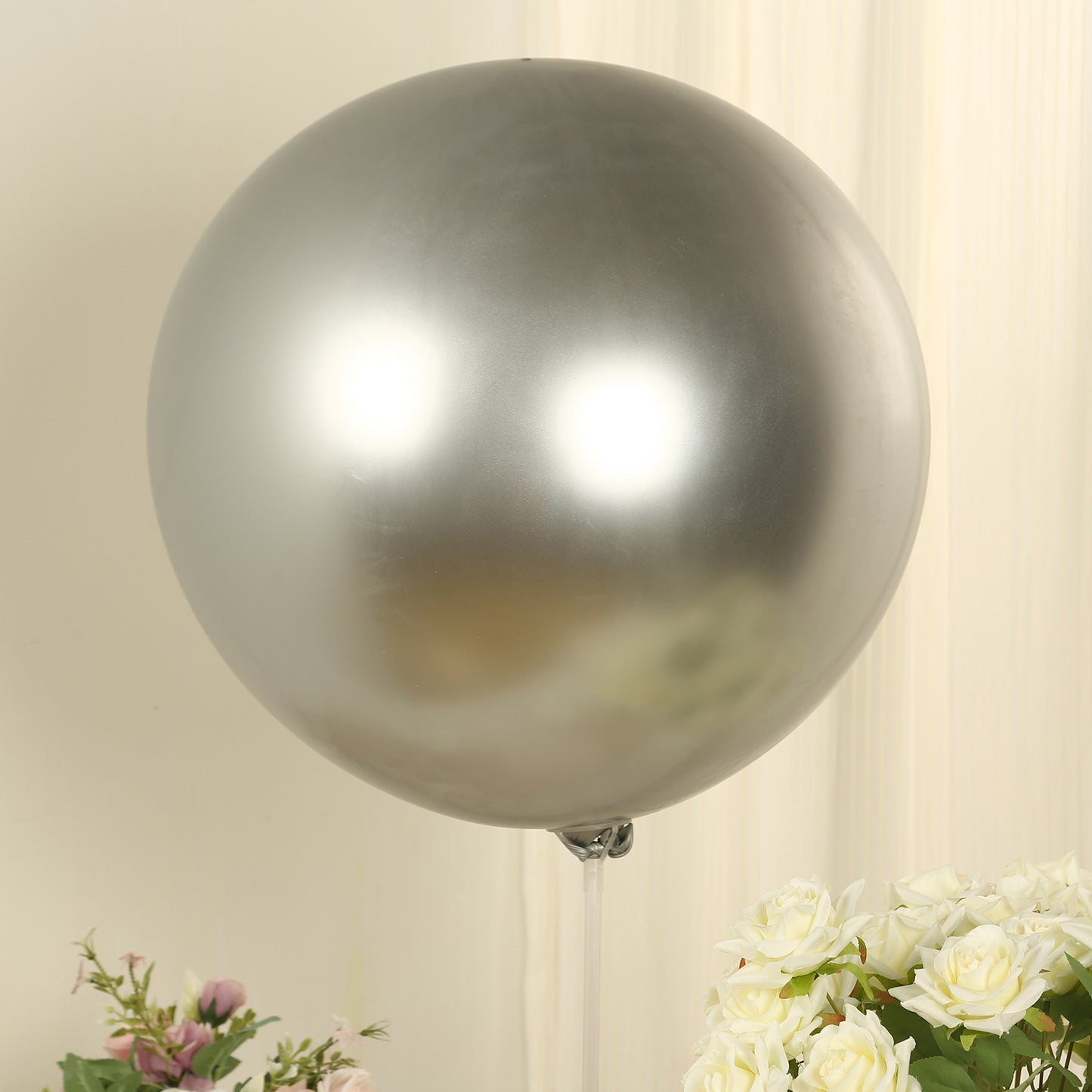 5 Pack Metallic Chrome Silver Biodegradable Balloons, 36" Large Round Eco-friendly Thickened Latex Party Balloons